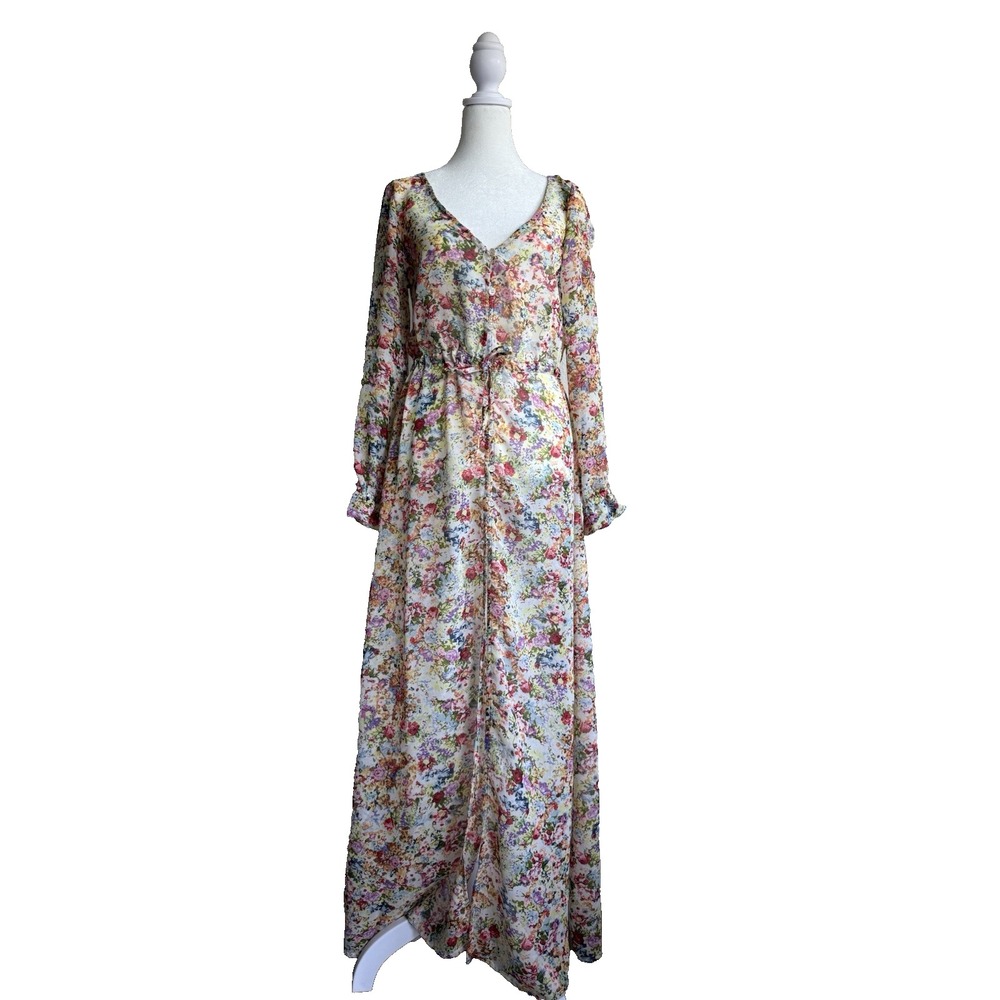 Brave Soul Maxi Dress Women XS Multi Floral Button Down Boho Cottagecore Spring